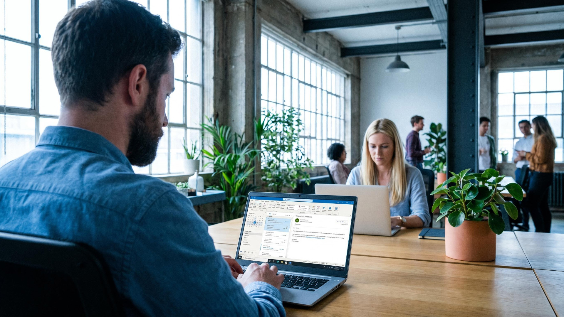 Eine Person arbeitet an einem Laptop und prüft die Outlook-Lesebestätigung.
