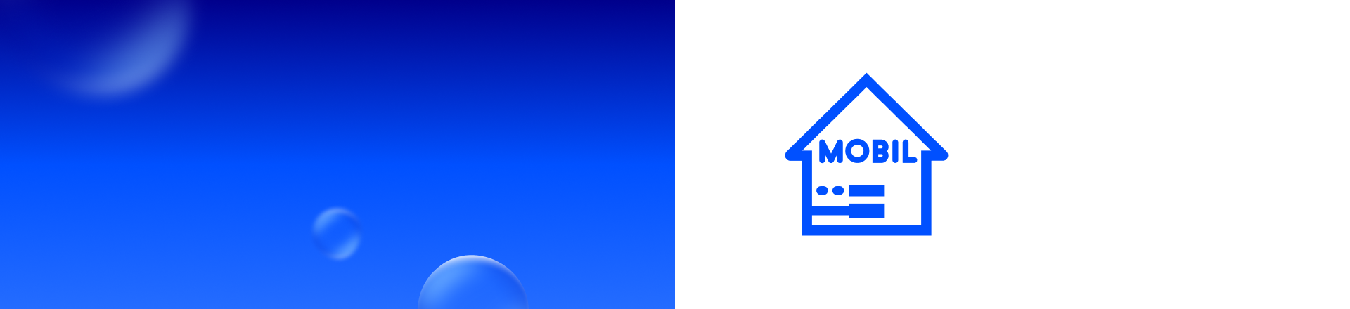 Haus‑Icon „MOBIL“ und stilisierten Anschlusslinien sowie weichen Lichtblasen.
