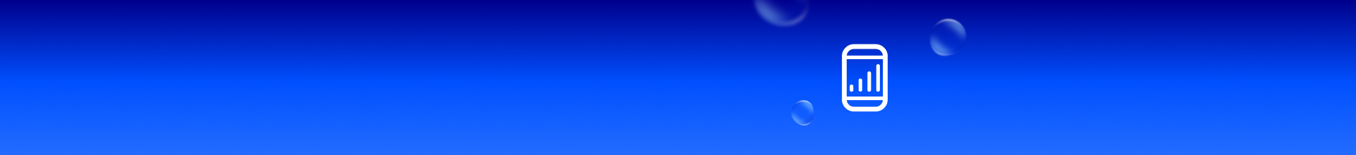 Weißes Smartphone‑Icon auf blauem Farbverlauf mit weichen Licht- und Blaseneffekten.