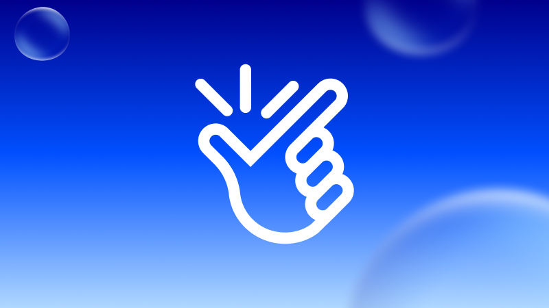 Weißes Fingerschnippen-Symbol vor blauem Verlaufshintergrund