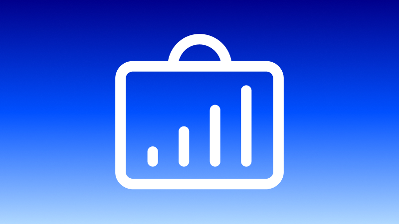 Abbildung: Icon einer Aktentasche mit aufsteigendem Balkendiagramm auf blauem Hintergrund